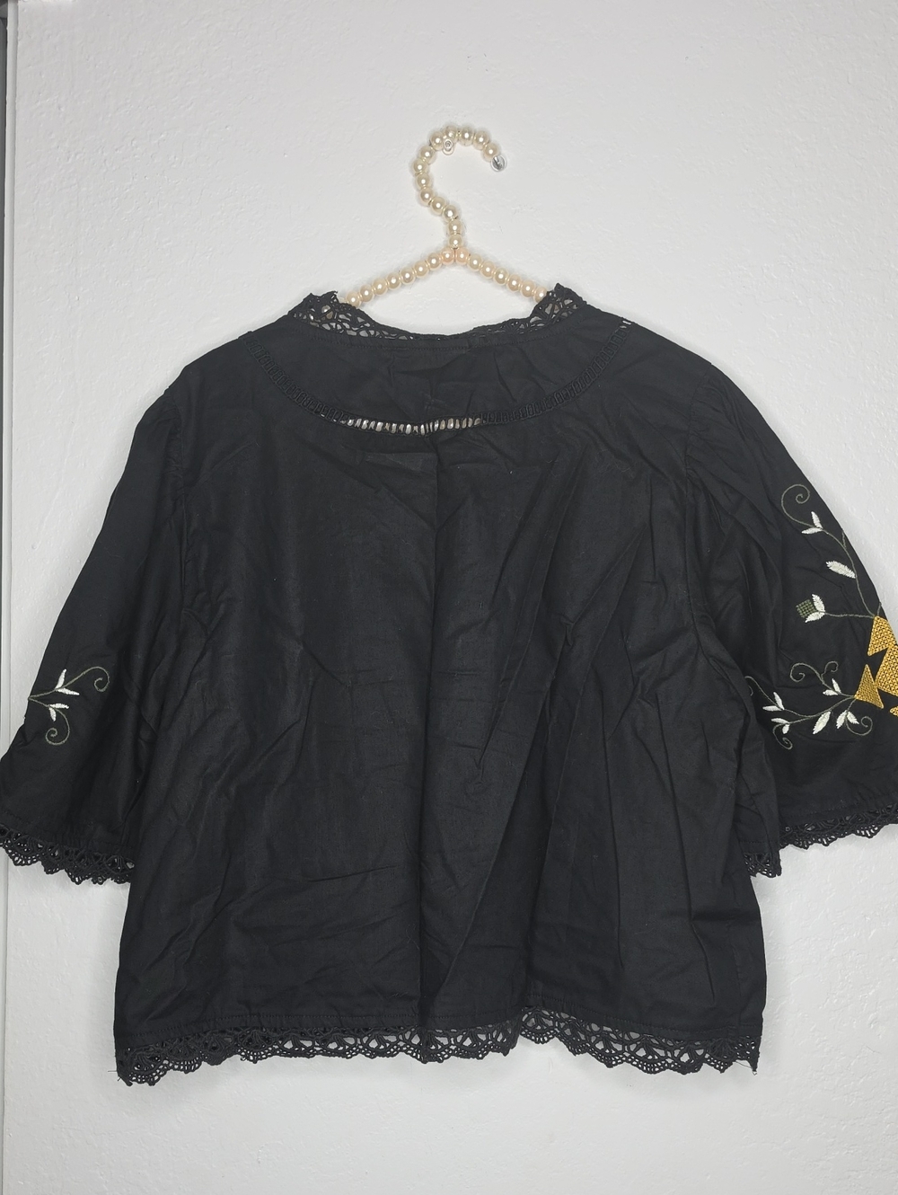 Anthropologie Jennifer & Grace Embroidered Black Peasant Crop Top Bolero - Picture 8 of 8